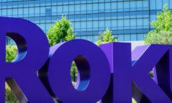 Roku sign in front of its headquarters.
